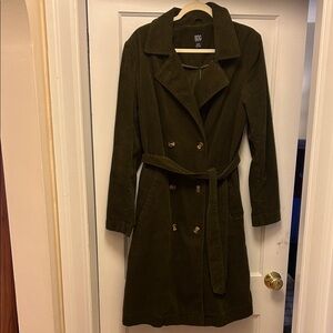 BDG Dark Olive Double-Breasted Trench Coat